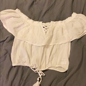 White AE off the shoulder crop top